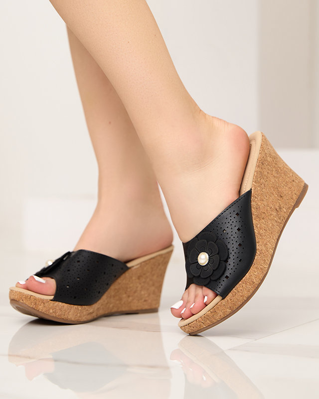 OUTLET Papuci negri de dama pe pană Dombas- Pantofi