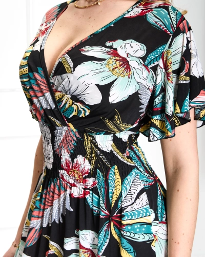 Rochie midi cu flori negre de damă - Îmbrăcăminte