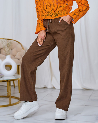 Royalfashion Pantaloni din catifea maro pentru femei