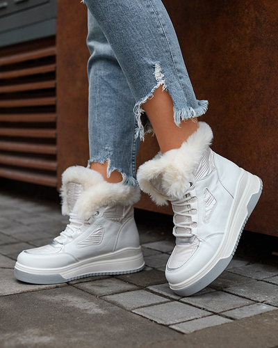 Cizme cu șiret alb pentru femei a'la cizme de zăpadă - Ojilen