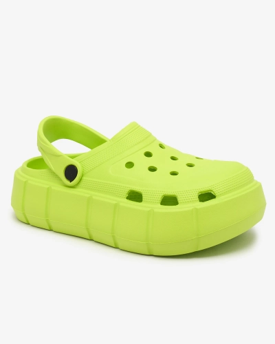 Royalfashion Șlapi de damă verde neon cu ornament ajurat Mightty