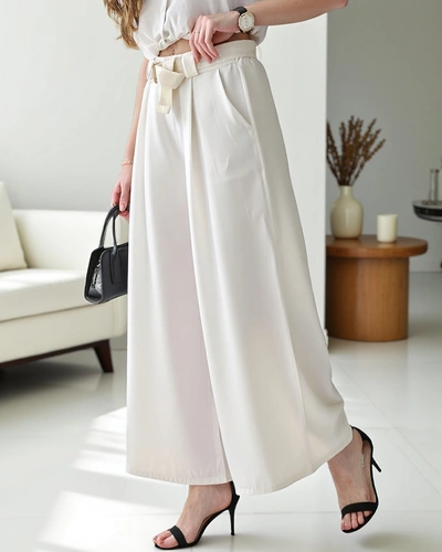 Pantaloni largi pentru femei Royalfashion cu curea