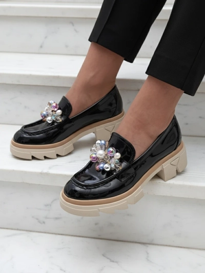 Livia Elegante - Mocasini Negri Luxoși cu Toc Plat
