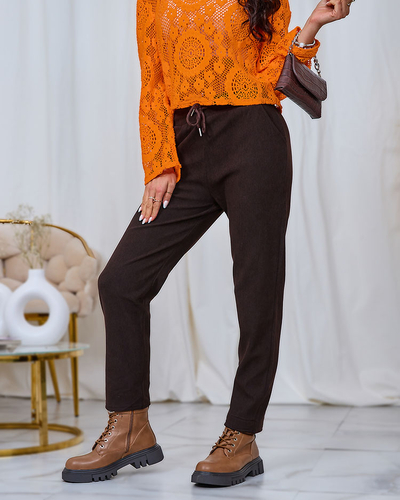 Royalfashion Pantaloni din țesătură de catifea maro închis pentru femei