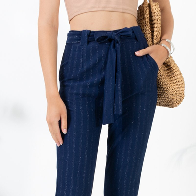 Treggings pentru femei cu un fir strălucitor de culoare albastru marin - Îmbrăcăminte