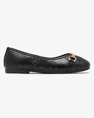 Balerini negri de damă traforați cu ornament auriu Serilla- Footwear