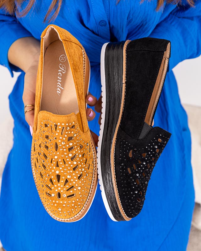 OUTLET Pantofi de dama maro cu zirconiu cubic Lamsiou - Incaltaminte