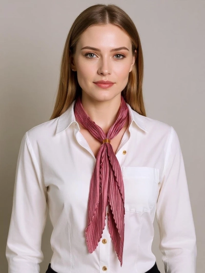 Apollonia - fular de damă plisat roz închis din poliester 100%