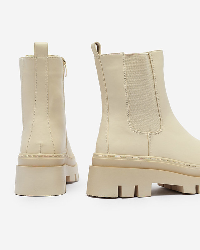 Cizme de damă crem cu talpă mai groasă Zalevin- Footwear