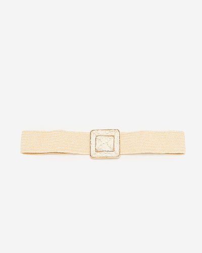 Curea de dama elastica impletita de culoare crem - Accesorii