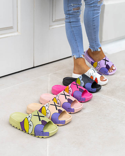 OUTLET Papuci de cauciuc dama fuchsia cu imprimeu Pfizz-Footwear