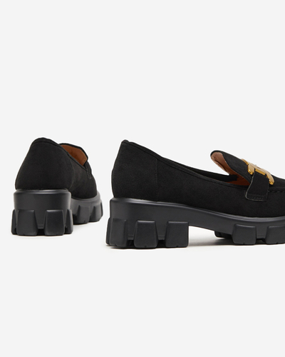 Pantofi de dama negri cu decor auriu Mukise - Incaltaminte