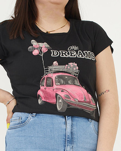 Tricou de dama negru cu imprimeu MY DREAMS PLUS SIZE - Imbracaminte