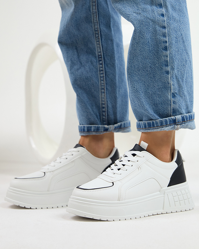 Pantofi sport dama alb-negru din piele ecologica pe platforma Cerecha - Incaltaminte