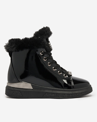 Royalfashion Pantofi sport izolati pentru femei, negru lăcuit Rebucca