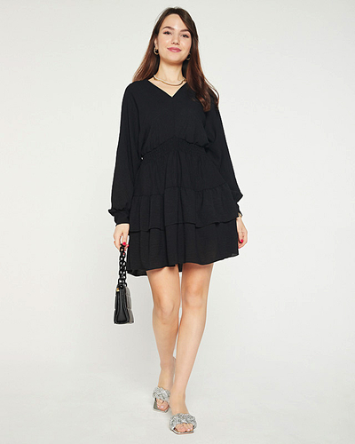 Rochie neagră scurtă de damă cu volane - Îmbrăcăminte