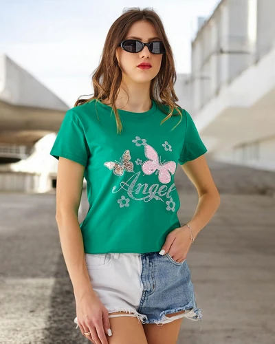 Royalfashion Tricou din bumbac pentru femei Butterfly