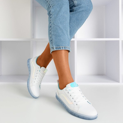 Białe tenisówki damskie z niebieską wstawką holograficzną Domsca - Obuwie