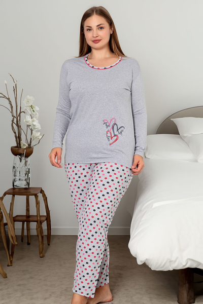 Royalfashion Pijama din bumbac pentru femei, 2 piese, cu buline MĂRIME MARE