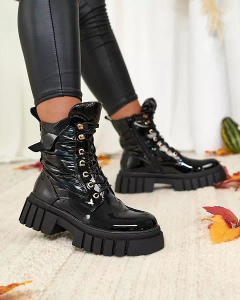 Royalfashion Cizme negre lăcuite pentru femei Wefetto