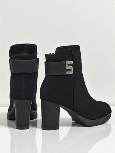 Botine de damă din piele ecologică cu toc gros Mireliq