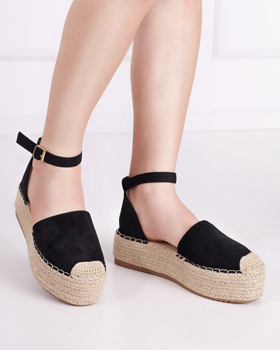 OUTLET Sandale dama negre a'la espadrile pe platforma Olikar - Pantofi