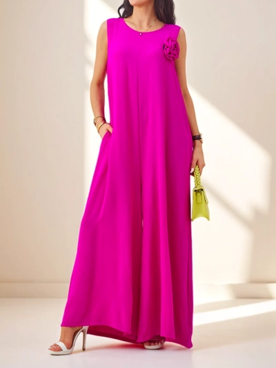 Fuchsia Artemisia viscose jumpsuit met bandjes en decoratie