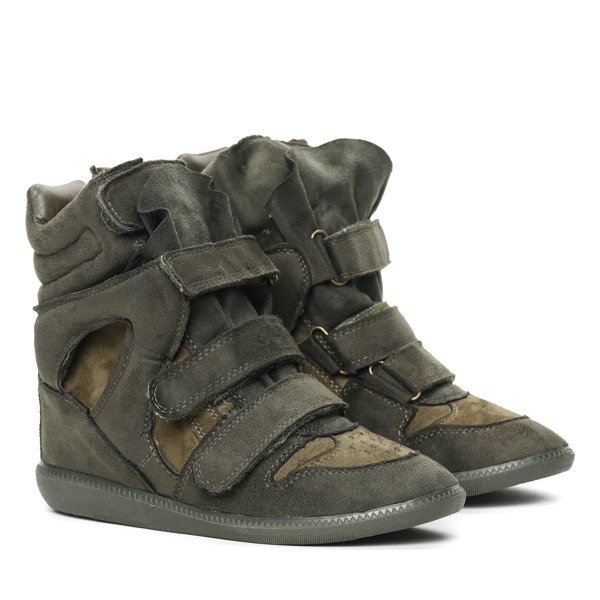 Zielone sneakersy na koturnie Ilona- Obuwie