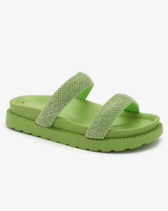 Royalfashion Neon Green Zirconia Sparkle Sliders pentru femei