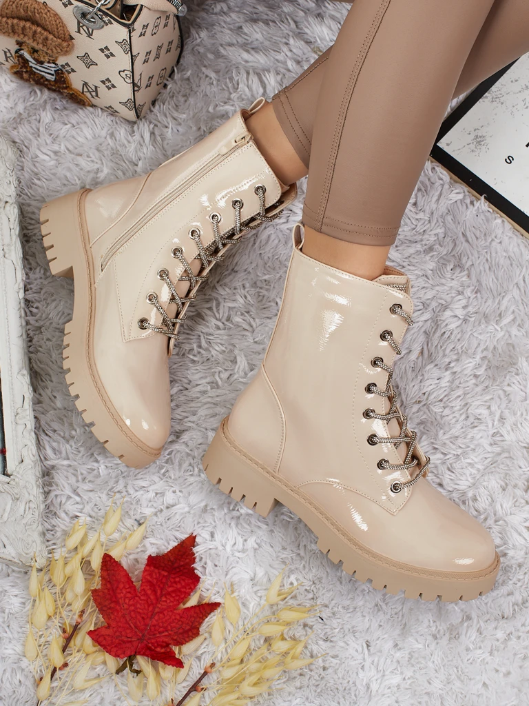 Botine de damă lăcuite cu șireturi Fjorra