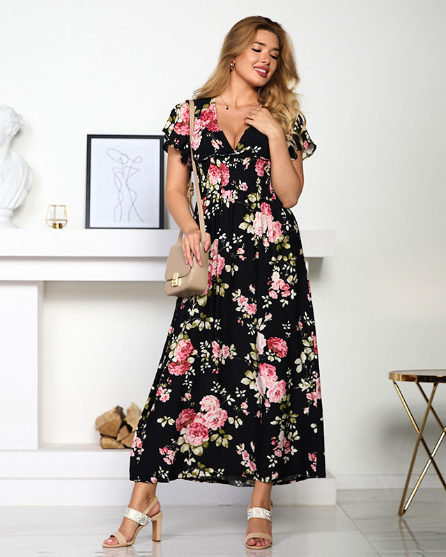 Rochie de damă Airy neagră cu mâneci scurte - Îmbrăcăminte