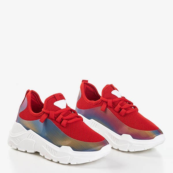 OUTLET Tenisi roșii de damă cu inserție multicoloră Isis - Încălțăminte