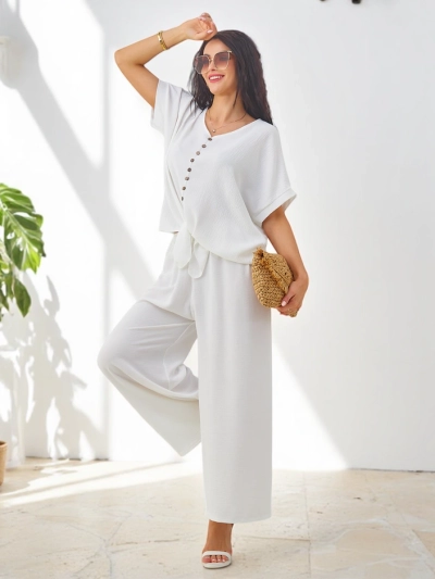 Royalfashion Set casual femei cu bluză cu mâneci scurte și pantaloni largi