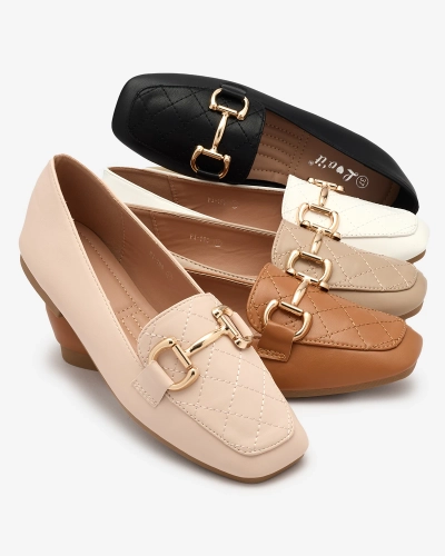 Royalfashion Mocasini matlasați negri pentru femei cu ornament auriu Wetifa