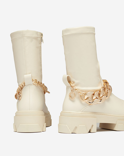 Cizme din piele ecologică crem pentru femei cu lanț Adiza - Încălțăminte