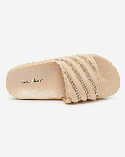 OUTLET Papuci de dama bej cu zirconiu cubic Erikis - Incaltaminte