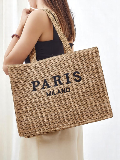 Royalfashion Geantă mare de paie pentru femei Paris Milano