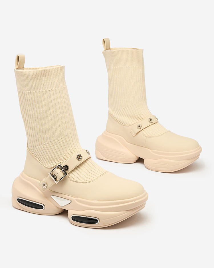 Royalfashion Cizme sport de damă cu partea superioară a'la ciorapului în bej Folden