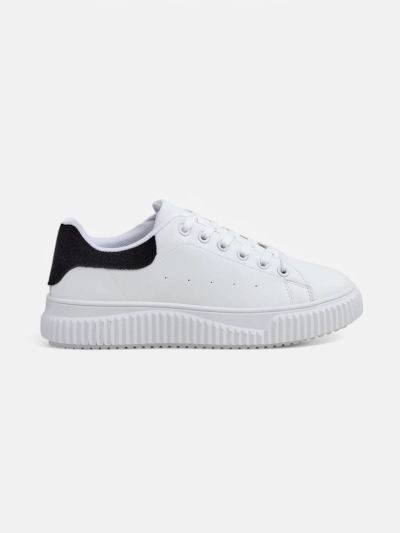 Damskie sneakersy Callista na platformie ze skóry ekologicznej białe-czarne