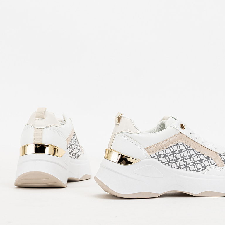 Pantofi sport dama bej si alb Pantofi sport Weniso - Incaltaminte