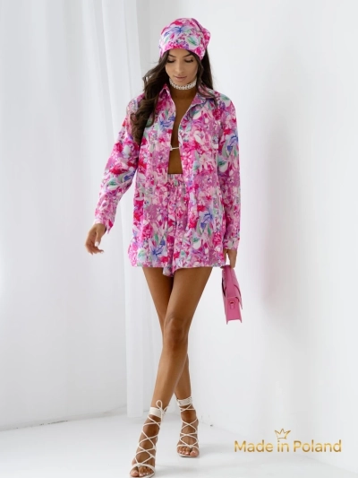 Royalfashion Set de damă cu cămașă și pantaloni scurți cu model floral
