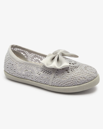 Adidași slip on gri pentru fete cu fundiță Sweet Time - Încălțăminte