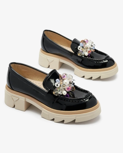 Livia Elegante - Mocasini Negri Luxoși cu Toc Plat