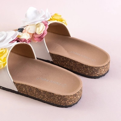 OUTLET Flip-flops de dama albe cu flori Florencia - Încălțăminte