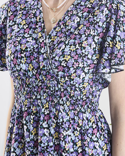 Rochie lungă de damă neagră cu flori mov - Îmbrăcăminte