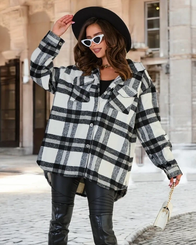 Royalfashion Palton tip cămașă din bumbac pentru femei