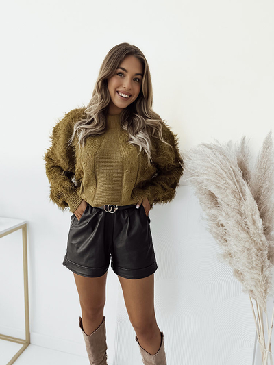 Royalfashion Pulover pufos pentru femei Mustard