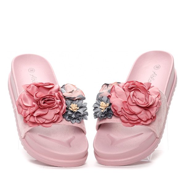 Różowe klapki na platformie z kwiatkami Zariah- Obuwie