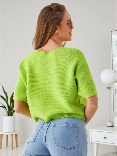 Royalfashion Pulover scurt din bumbac pentru femei cu fluturi