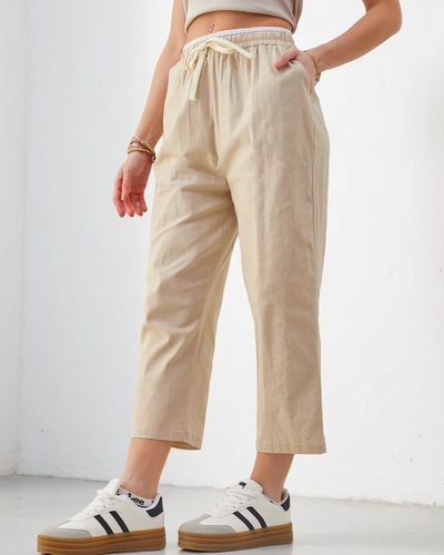 Pantaloni largi din bumbac pentru femei Royalfashion cu curea